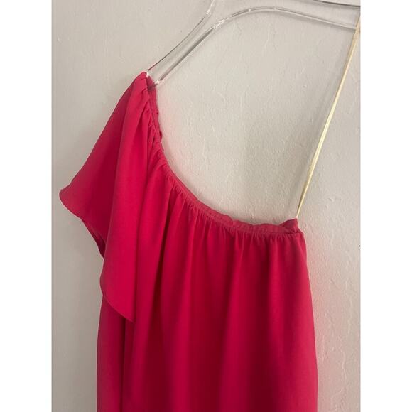 Trina Turk XS Dress Dark Pink One Shoulder Satisfied Shift Ruffle Crepe Amo NEW - Picture 4 of 9